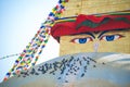 The Wisdom eyes on Boudhanath stupa landmark of Nepal