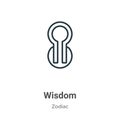 Wisdom outline vector icon. Thin line black wisdom icon, flat vector simple element illustration from editable zodiac concept Royalty Free Stock Photo