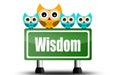 Wisdom road sign with cute owls Royalty Free Stock Photo