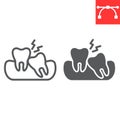 Wisdom teeth line and glyph icon, dental and stomatolgy, impacted tooth sign vector graphics, editable stroke linear