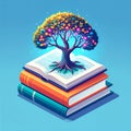 Wisdom Tree Growing from a Stack of Books Royalty Free Stock Photo