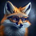 Wise animal with glasses. Portrait of a fox in glasses on a dark background