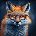 Wise animal with glasses. Portrait of a fox in glasses on a dark background