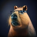 Wise animal with glasses. Portrait of a guinea pig with glasses on a dark background