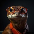 Wise animal with glasses. Portrait of a snake with glasses on a dark background