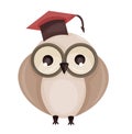 Wise Brown Owl with Glasses and Graduation Hat Vector illustration