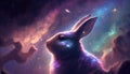 a wise bunny in space, rabbit thinking about life, generative ai technology