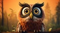 A wise cartoon owl with big, expressive eyes