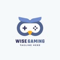 Wise Gaming Abstract Vector Sign, Symbol or Logo Template. Flat Style Gamepad Icon Incorporated in an Owl Face. Modern