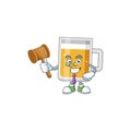 A wise Judge glass of beer cartoon mascot design wearing glasses
