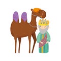 Wise king and camel manger nativity, merry christmas Royalty Free Stock Photo