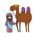 Wise king and camel manger nativity, merry christmas Royalty Free Stock Photo