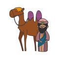 Wise king and camel manger nativity, merry christmas Royalty Free Stock Photo