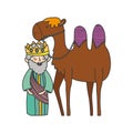 Wise king and camel manger nativity, merry christmas Royalty Free Stock Photo