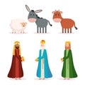 Wise kings and animals manger characters Royalty Free Stock Photo