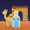 Wise man with present and camel. vector Royalty Free Stock Photo