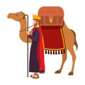 Wise man with camel manger character Royalty Free Stock Photo