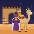 Wise man cartoon with camel. vector Royalty Free Stock Photo
