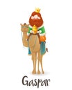 Wise man Gaspar on camel celebrate Epiphany - vector illustration isolated on transparent background Royalty Free Stock Photo