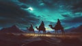 Wise men follow the star through the desert Royalty Free Stock Photo