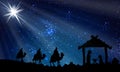 Wise men and jesus on a starry christmas night Royalty Free Stock Photo