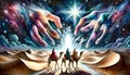 The Wise Men\'s Desert Journey: Symbolic Threat of Herod\'s Hands Looming