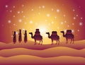 Wise men traveling in the desert christmas scene