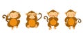 Wise Monkeys. Cute Ape With Hands Covering Mouth, Eyes And Ears. Blind, Deaf And Mute Monkey. See, Hear And Speak No