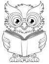 Wise Old Owl Cartoon Cute Character Reading Book