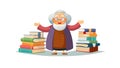 Wise Old Teacher with Books, Knowledge & Wisdom, vector design Generative AI Royalty Free Stock Photo