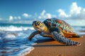 Wise old turtle moves slowly, its ancient shell carrying the wisdom of ages, Ai Generated