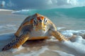 Wise old turtle moves slowly, its ancient shell carrying the wisdom of ages, Ai Generated