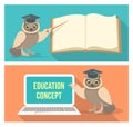 Wise Owl with Book and Laptop