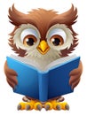 Wise Owl Cartoon Cute Character Reading Book Royalty Free Stock Photo