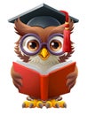 Wise Owl Cartoon Cute Professor Reading Book Royalty Free Stock Photo