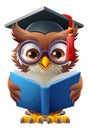 Wise Owl Cartoon Cute Professor Reading Book