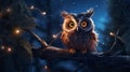 Wise Owl in the Dark Forest Royalty Free Stock Photo