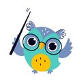 Wise Owl in Glasses Holding Pointer, Cute Bird Teacher Cartoon Character at Lesson Vector Illustration Royalty Free Stock Photo