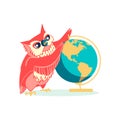Wise owl with globe