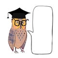 Wise Owl In Graduate Cap And Speach Buble