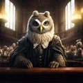 Wise owl - judge in the courtroom
