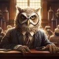 Wise owl - judge in the courtroom