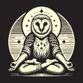 Wise Owl Meditates Under the Moons Gentle Light Royalty Free Stock Photo