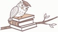 Wise Owl Perched on a Stack of Books, Symbolizing Knowledge, vector design Generative AI Royalty Free Stock Photo