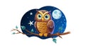 Wise Owl Perched Under a Starry Night Sky with a Glowing Moon, vector design Generative AI Royalty Free Stock Photo