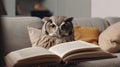 Wise Owl Reading a Book on a Cozy Sofa: Enhance Your Learning Experience. Royalty Free Stock Photo