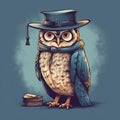 Wise owl reading book. School, kindergarten education. Creativity and imagination. Generative ai Royalty Free Stock Photo