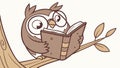 Wise Owl Reads Book on Tree Branch, Symbol of Knowledge, vector design Generative AI Royalty Free Stock Photo