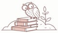 Wise Owl on Stack of Books, Education Knowledge Symbol, vector design Generative AI Royalty Free Stock Photo