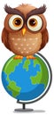 Wise Owl Standing with Globe